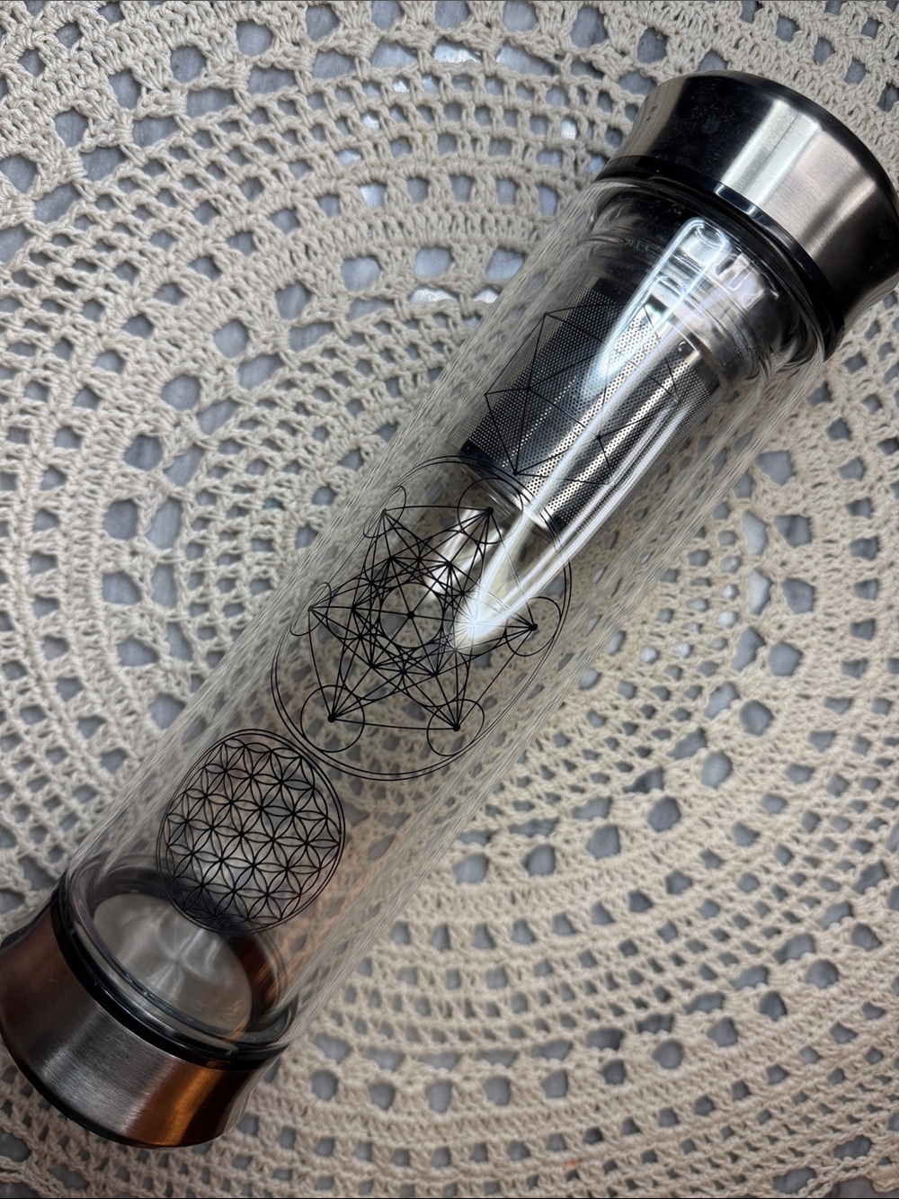 Tea or fruit infuser personal glass sacred lotus love